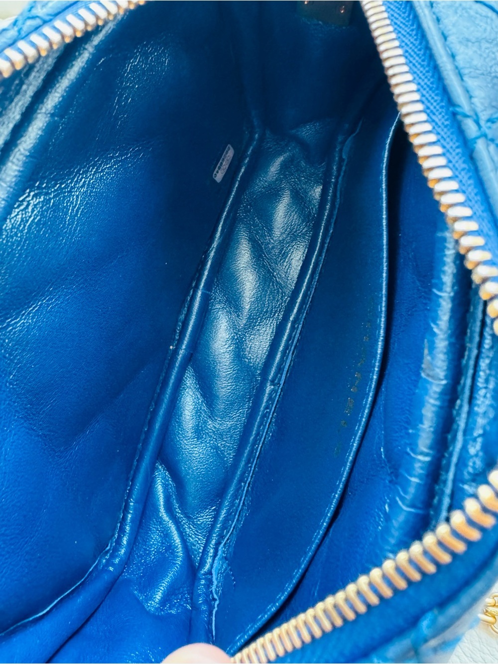 Chanel Mini 2.55 Reissue Quilted Metallic Blue Crossbody Bag with Gold Chain - Picture 15 of 16
